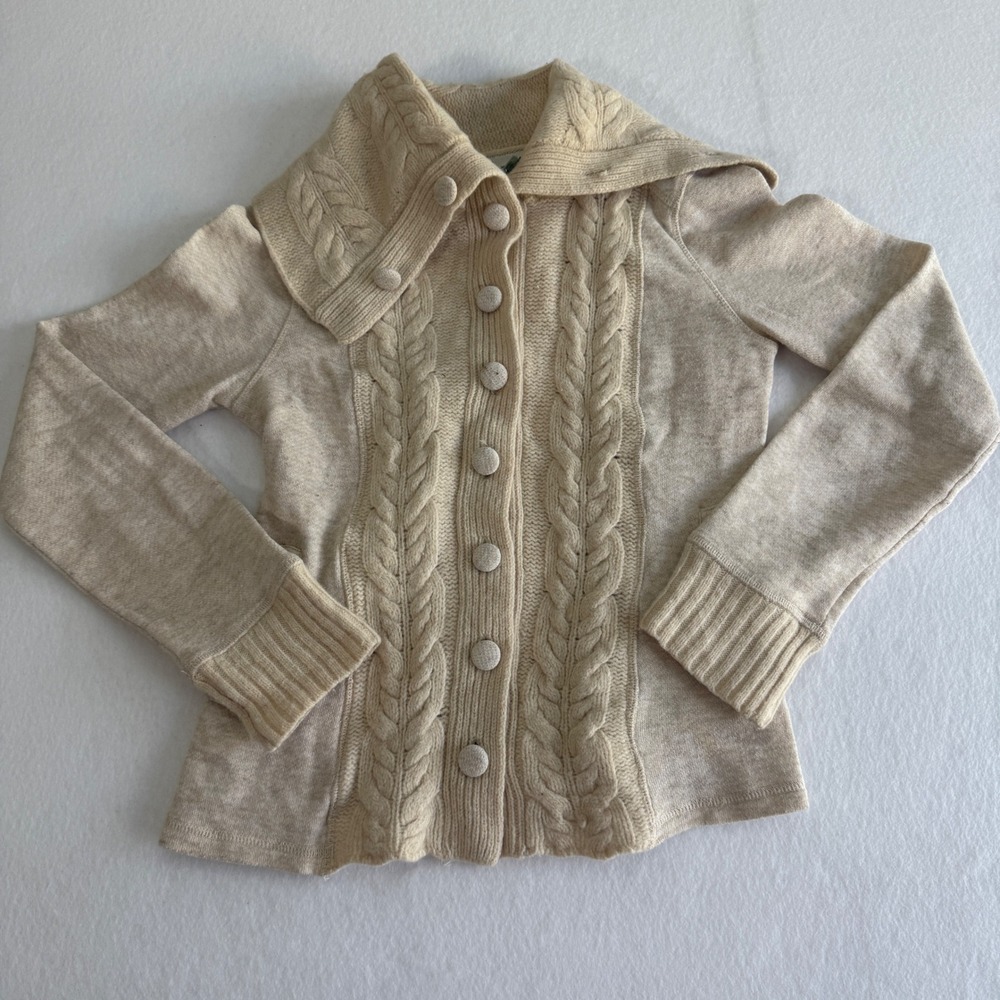 Saturday/Sunday Cardigan Sweater Women Small Oatmeal Beige Shawl Collar‎